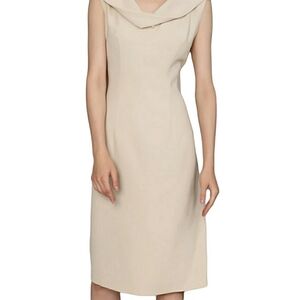 Premise Portrait Collar Sheath Midi Dress Tan 10